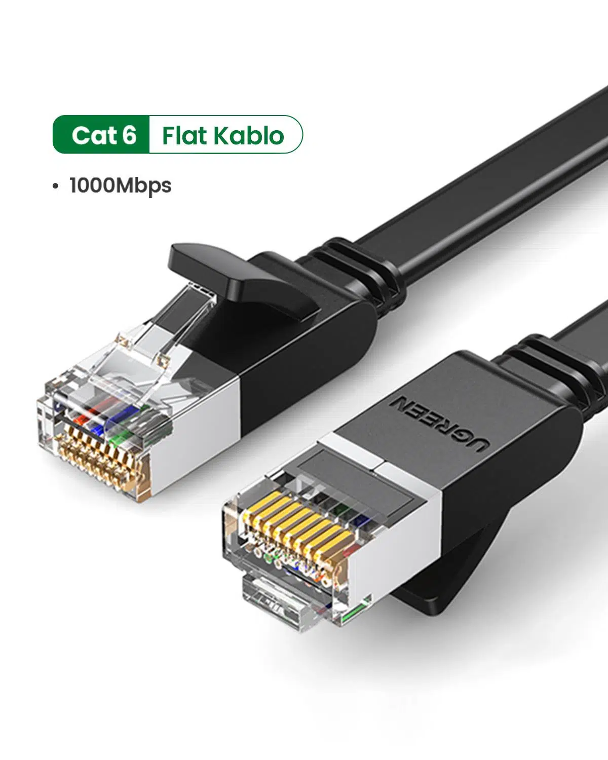 UGREEN CAT6 Flat Ethernet Kablosu, 10 Metre, Siyah 50178